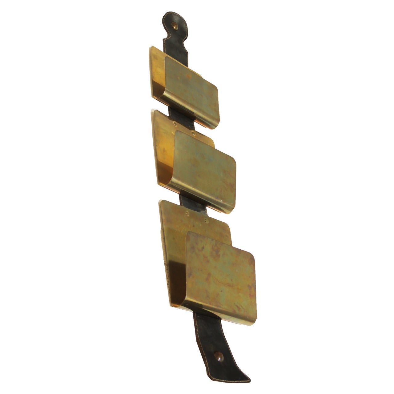 Hanging Brass and Leather Magazine Rack