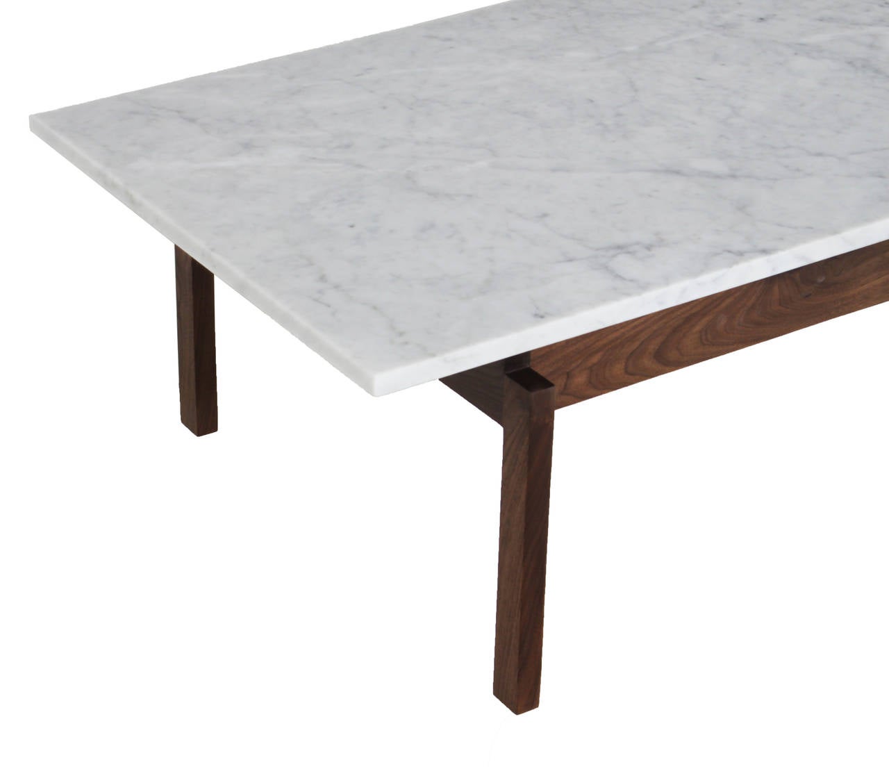 Contemporary Walnut Coffee Table with Carrara Marble Top by Thomas Hayes Studio