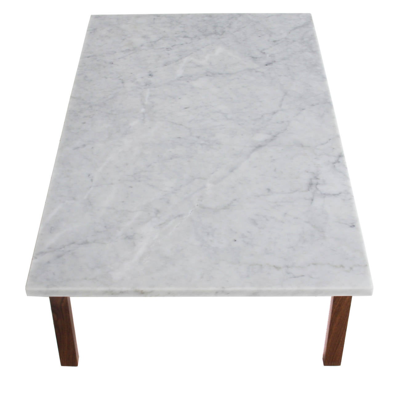 Walnut Coffee Table with Carrara Marble Top by Thomas Hayes Studio In Excellent Condition In Hollywood, CA