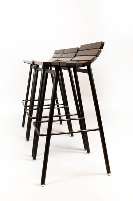 Custom Slat Bar Stools in Salvaged Rosewood by Thomas Hayes Studio In Excellent Condition In Hollywood, CA