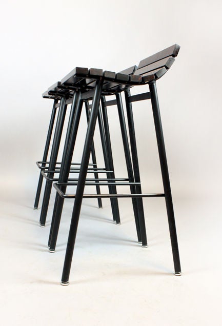 Contemporary Custom Slat Bar Stools in Salvaged Rosewood by Thomas Hayes Studio