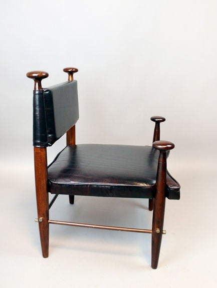 American Solid walnut, leather & steel chairs by Tony Paul