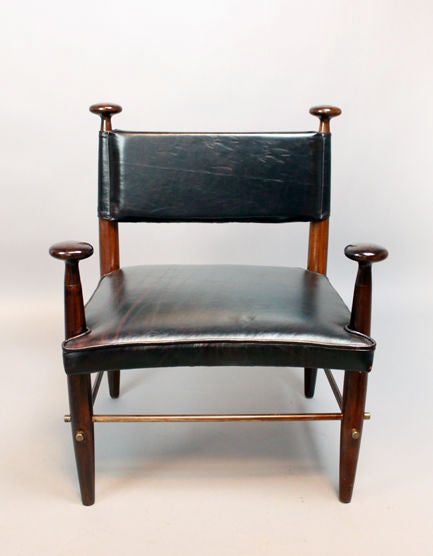 Patinated Solid walnut, leather & steel chairs by Tony Paul