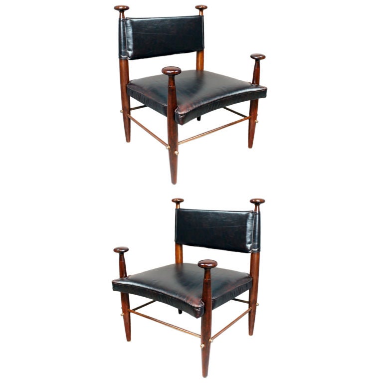 Solid walnut, leather & steel chairs by Tony Paul