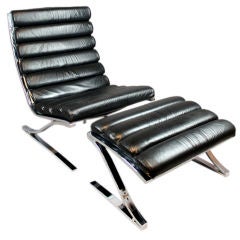 Tufted black leather and chromed chair by Design Institute