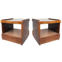 Pair of Rolling Glass Top Side Tables By Sergio Rodrigues