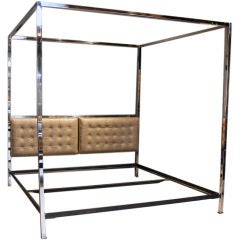 Tufted leather & chrome bed frame by Milo Baughman