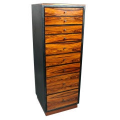 Rosewood, Leather and Glass Tall Jewelry Chest
