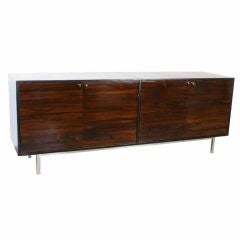 Rosewood, black leather and chrome cabinet