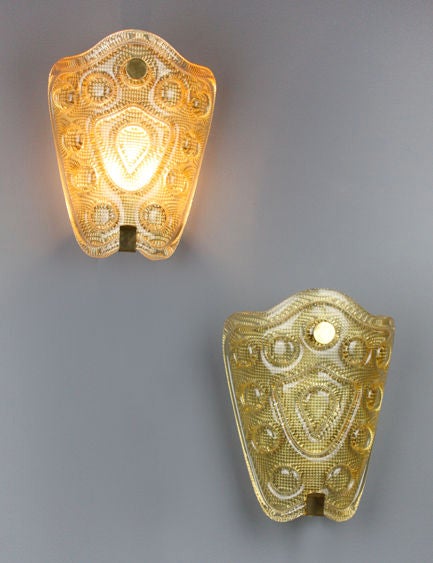 Swedish Large Orrefors Sconces with Brass Details