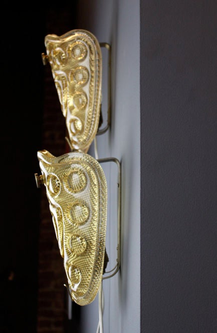 Large Orrefors Sconces with Brass Details 1