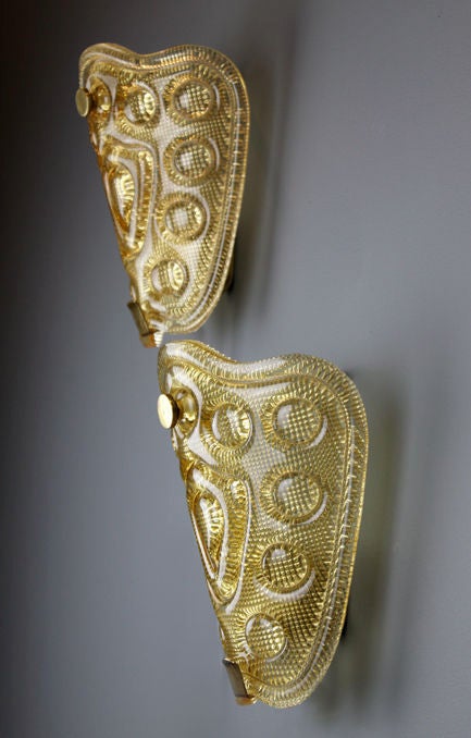 Large Orrefors Sconces with Brass Details 2