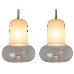 Large Pair of clear & textured glass pendant by Orrefors