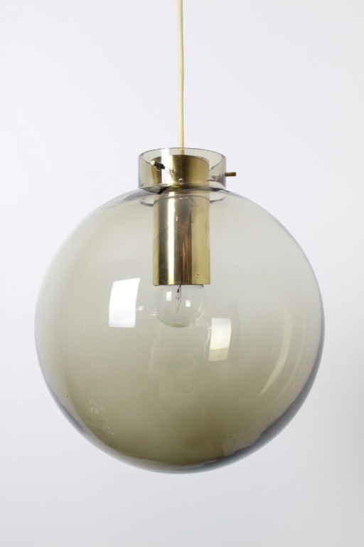Large brass & tinted glass globe pendant by Fog & Morup