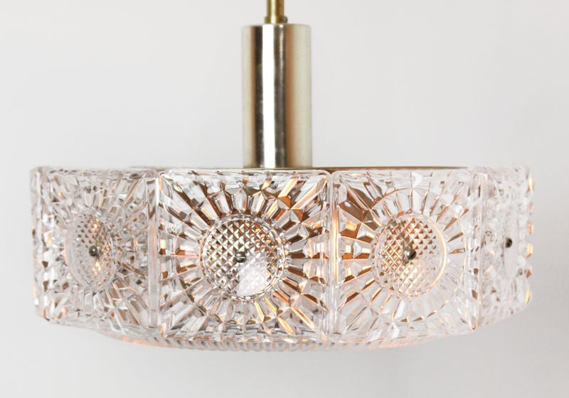 Mid-20th Century Cut glass, chrome and brass chandelier by Orrefors