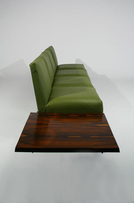 Metal Rosewood and Green Leather Sofa with Floating Ends by L'Atelier