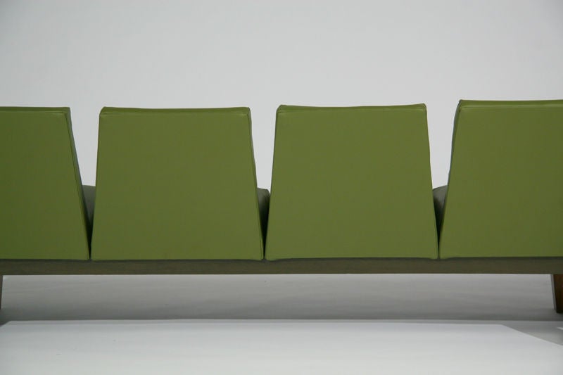 Rosewood and Green Leather Sofa with Floating Ends by L'Atelier 3