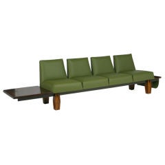Rosewood and Green Leather Sofa with Floating Ends by L'Atelier