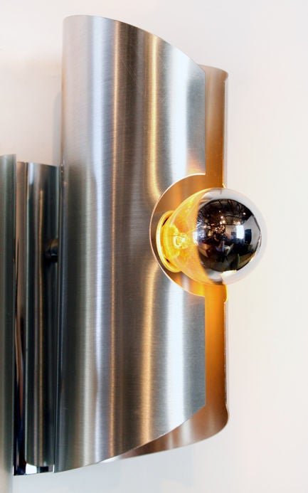 Pair Of Cylindrical Chromed Steel Sconces, Sciolari Attribution For Sale 3