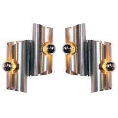 Pair Of Cylindrical Chromed Steel Sconces, Sciolari Attribution