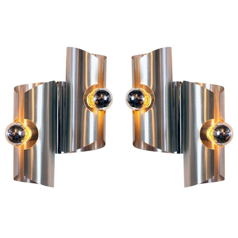 Pair Of Cylindrical Chromed Steel Sconces, Sciolari Attribution For Sale