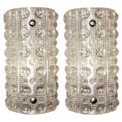 Pair of glass & bronze sconces by Carl Fagurland for Orrefors