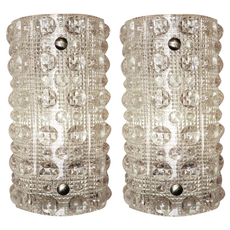 Pair of glass 
bronze sconces by Carl Fagurland for Orrefors