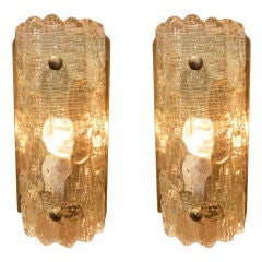 Pair of Carl Fagurland for Orrefors tinted yellow glas sconces