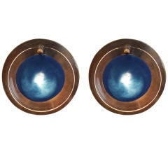 Pair of Vistosi Murano blue glass 
bronze wall sconces