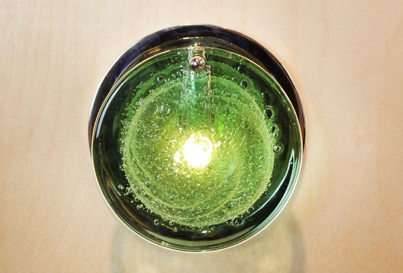 Single Vistosi Murano Green Glass and Nickel Wall Sconces