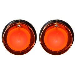 Pair of Vistosi Murano Orange Glass and Nickel Wall Sconces