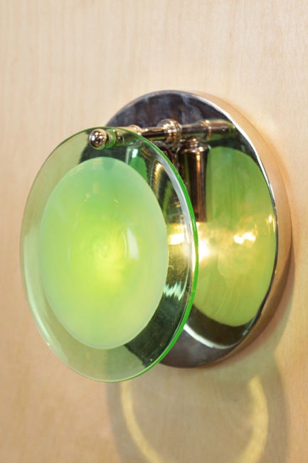 Italian  Vistosi Murano Green Glass and Nickel Wall Sconces For Sale