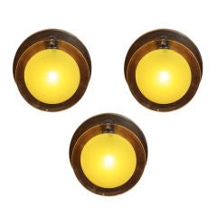 Set of 3 Vistosi Murano yellow glass & bronze wall sconces