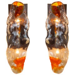 Vintage Murano Two-Tone Art Glass and Bronze Wall Sconces Vintage Murano Two-Tone Art Glass and Bronze Wall Sconces