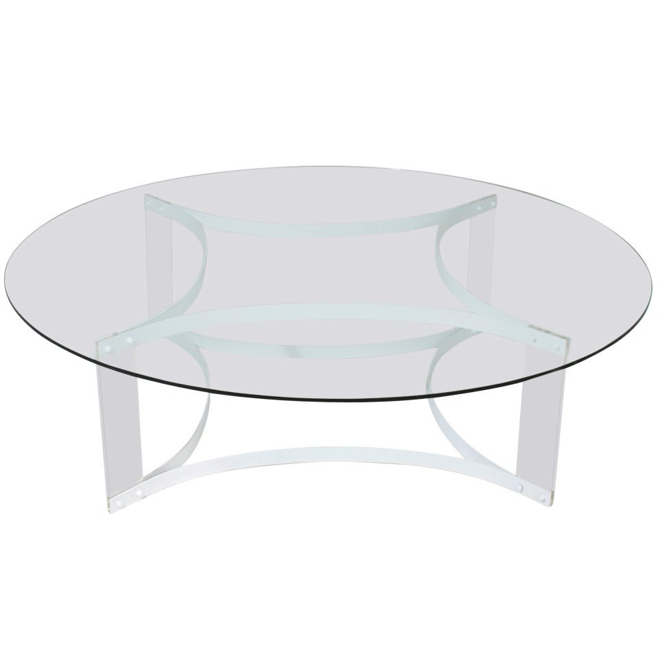 Vintage Brazilian Lucite Coffee Table with Floating Glass Top For Sale