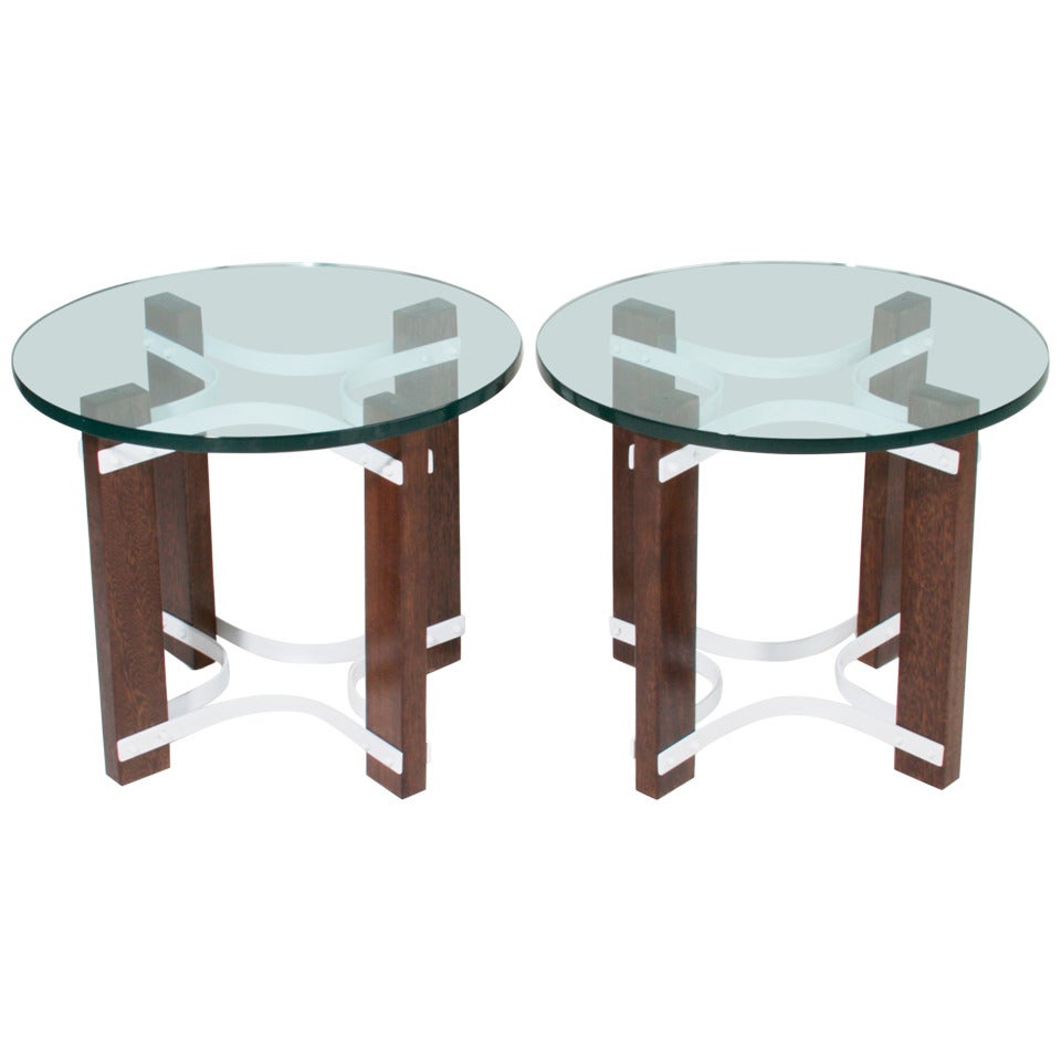 1970s Pair of Brazilian Sucipura Wood and Glass Side Tables For Sale