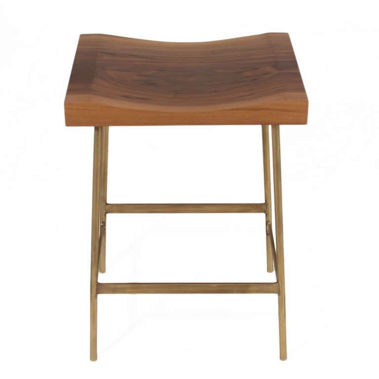 American The Brass Bunda Bar Stool in Walnut by Thomas Hayes Studio