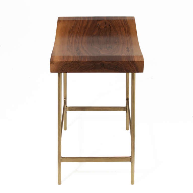 The Brass Bunda Bar Stool in Walnut by Thomas Hayes Studio In Excellent Condition In Hollywood, CA