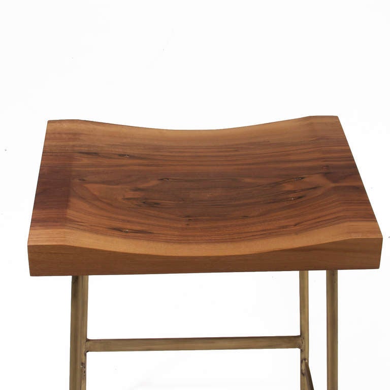 Contemporary The Brass Bunda Bar Stool in Walnut by Thomas Hayes Studio