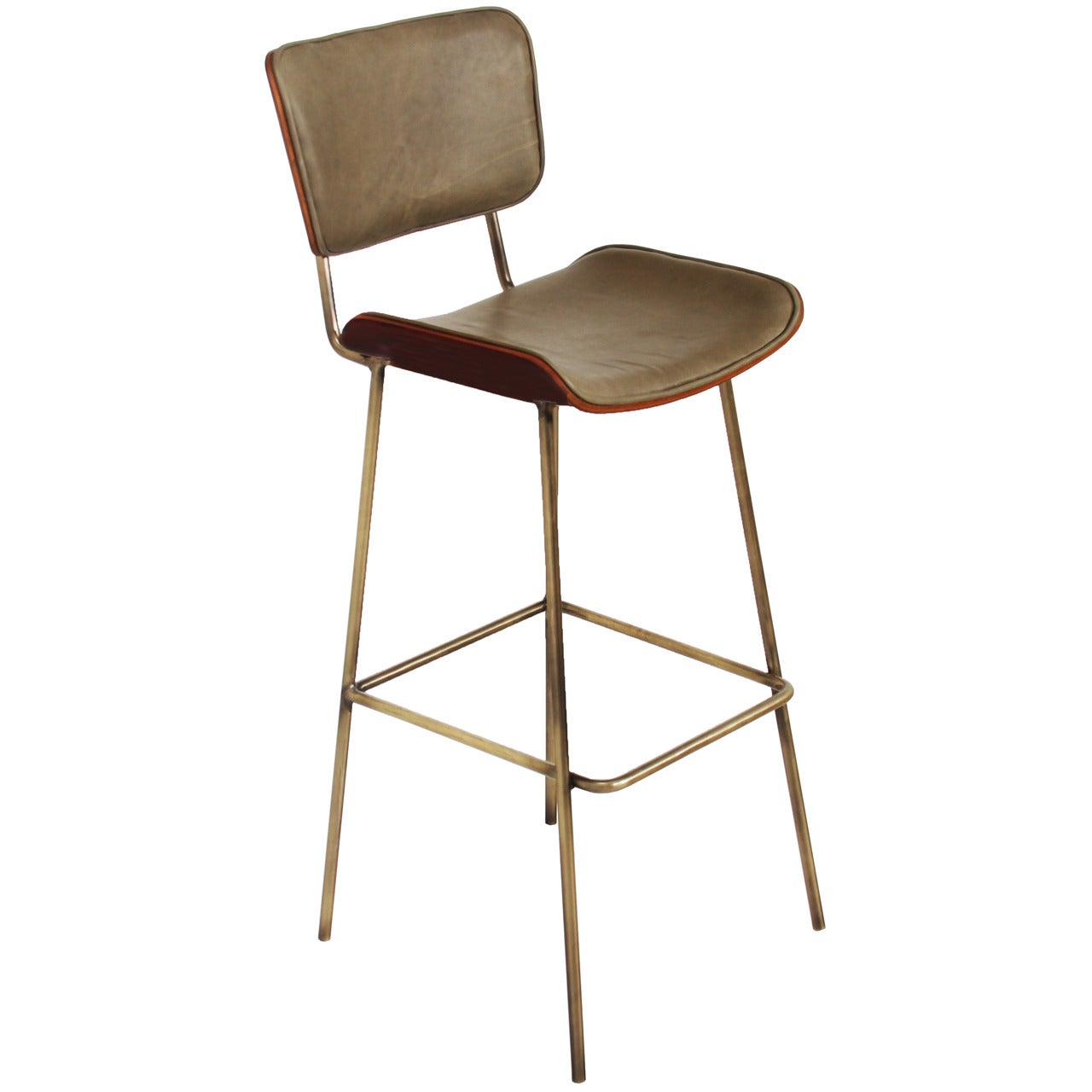 Cojo Bar Stool in Brass and Rosewood by Thomas Hayes Studio For Sale