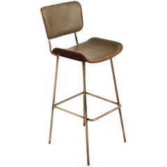 Cojo Bar Stool in Brass and Rosewood by Thomas Hayes Studio
