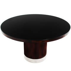 Round Rosewood Dining Table by Sergio Rodrigues with Black Glass Top