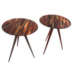 Multi-Wood "Pé-Palito" Side or Lamp Tables by Tunico T.