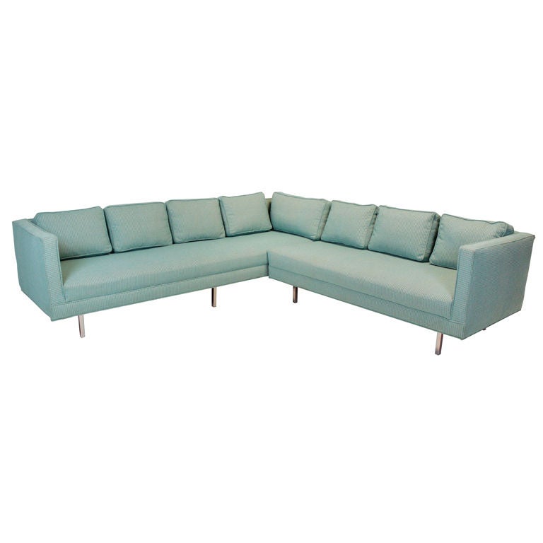 Vintage sectional sofa with blue fabric