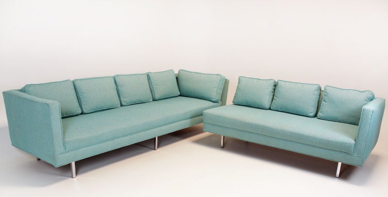 Vintage sectional sofa with blue fabric 5