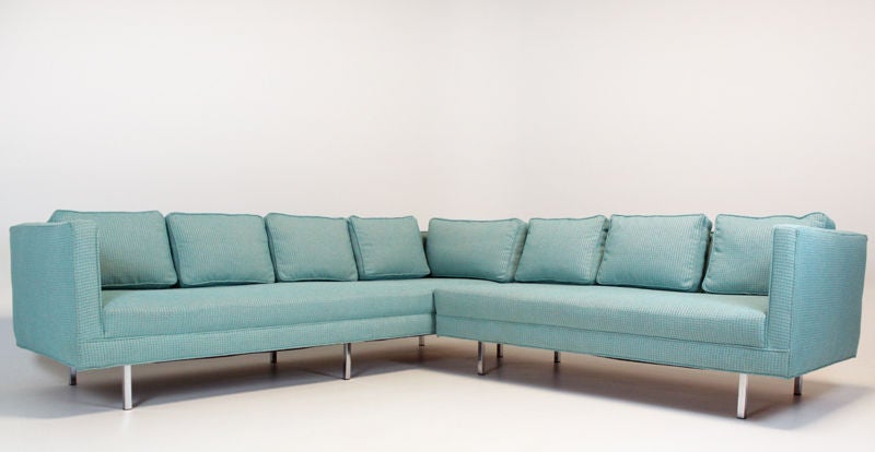 American Vintage sectional sofa with blue fabric