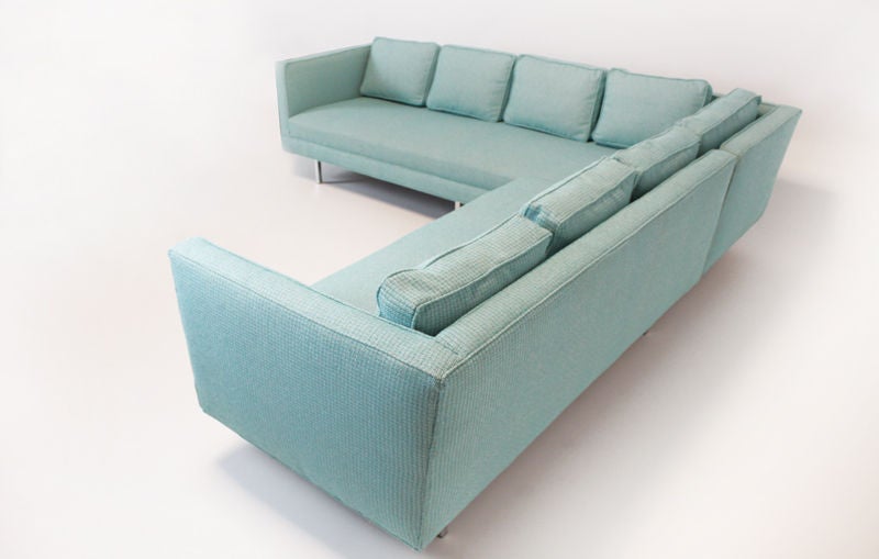 Vintage sectional sofa with blue fabric 4