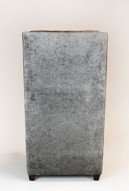 American Single high back tufted gray silk velvet chair.