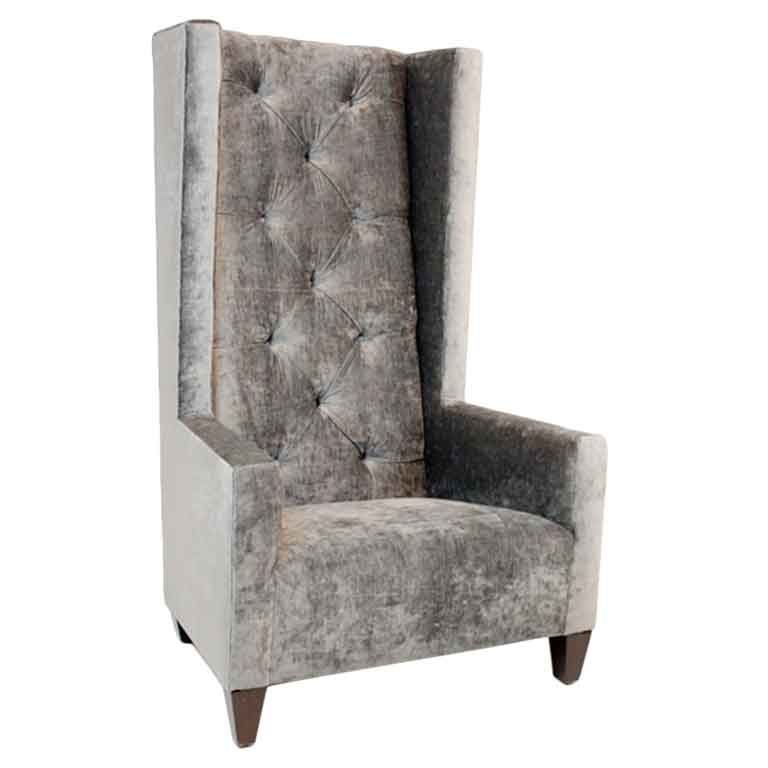 Single High Back Tufted Gray Silk Velvet Chair At 1stdibs Single High Back Tufted Gray Silk Velvet Chair For