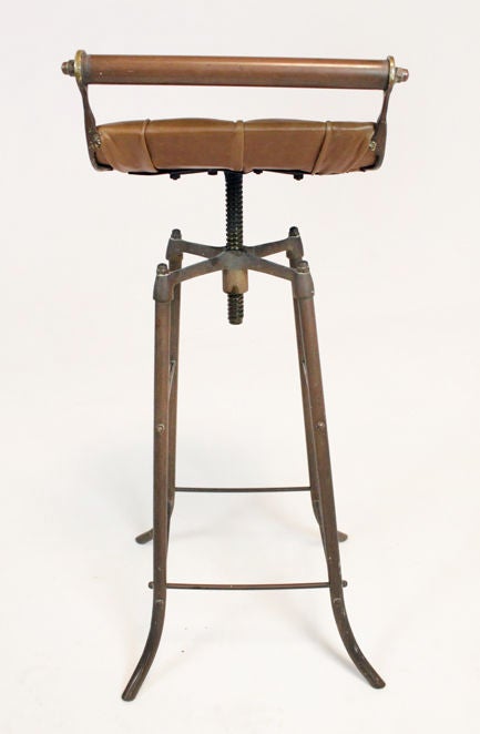 Leather Set of 3 bronze and tufted leather bar stools from Brazil